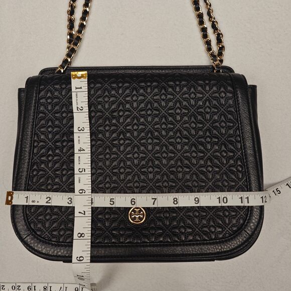 Tory Burch Bryant Quilted Signature Logo Chain Strap Black Gold Shoulder Bag - Picture 13 of 16